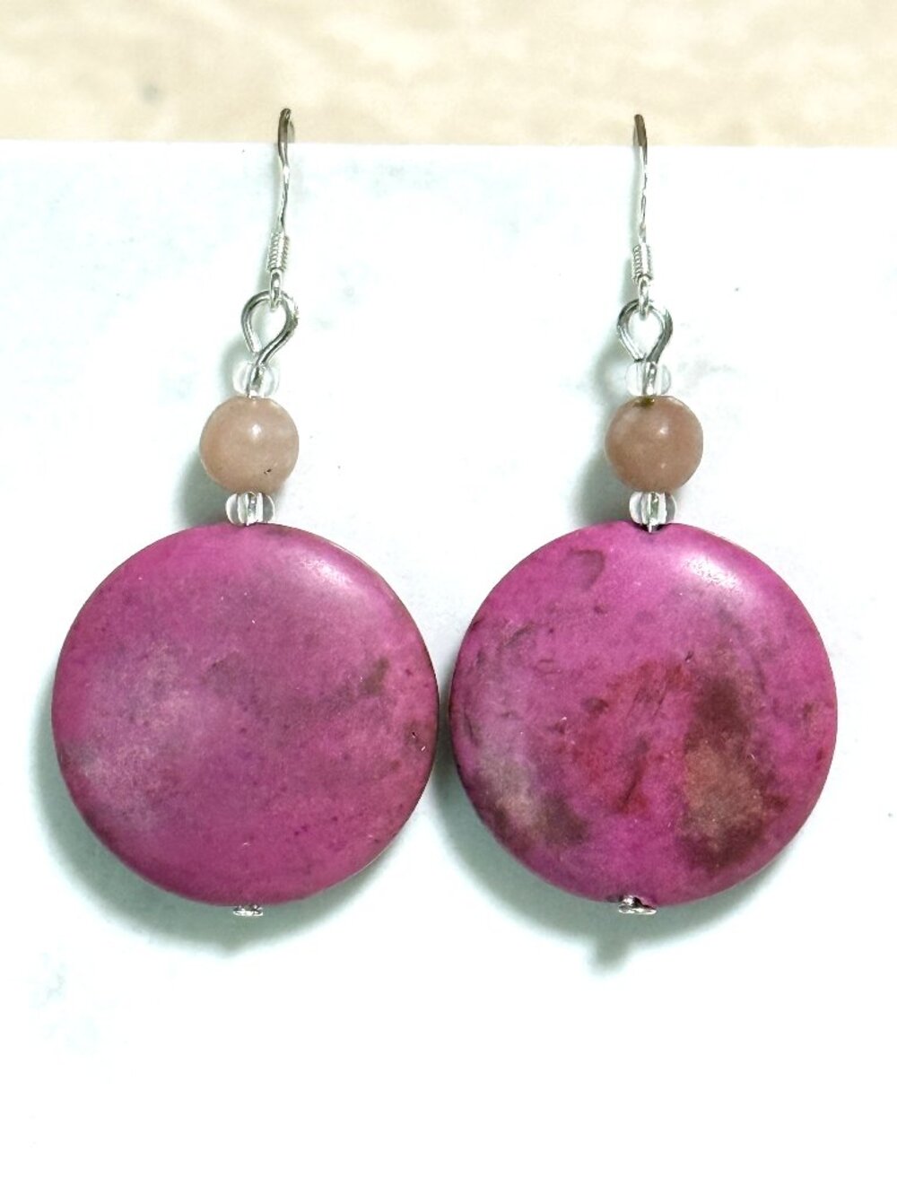 2/$20, Viva Magenta Pink Agate Dangle Earrings, Gemstone & Sterling Silver Hooks
